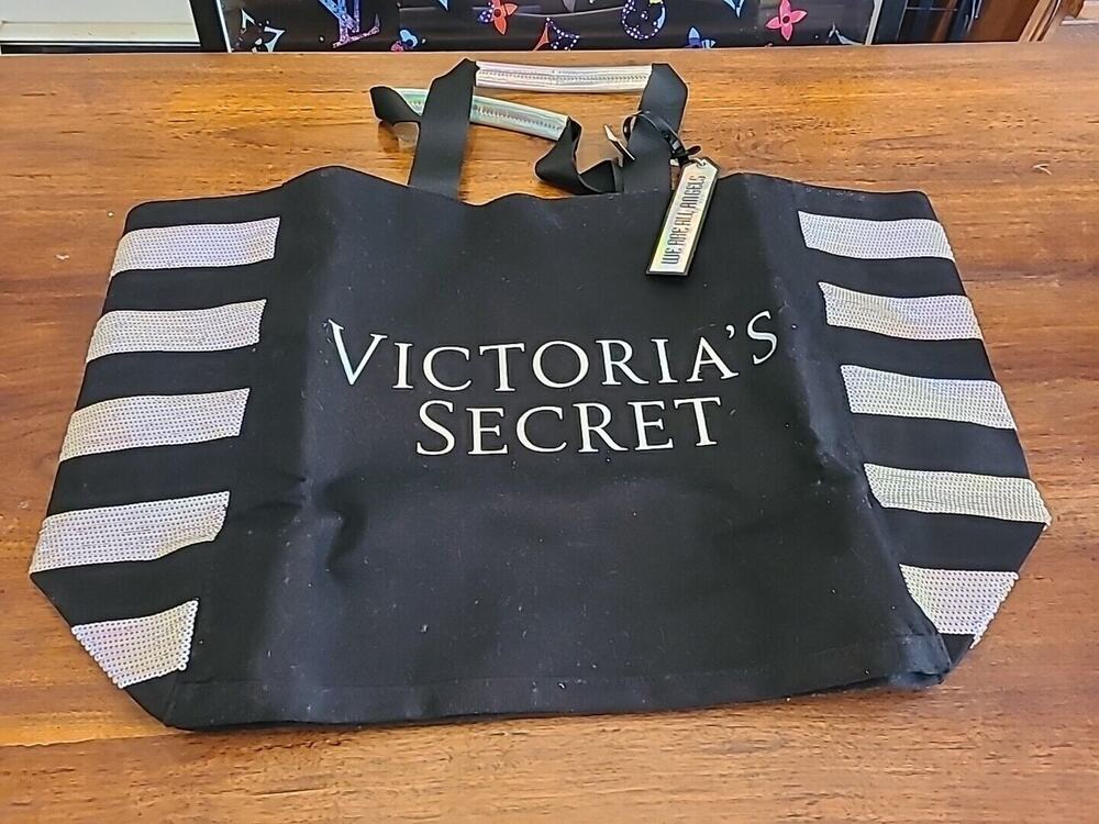 Victoria's Secret WE ARE ALL ANGELS Canvas Sequin Stripe Weekender Tote Bag